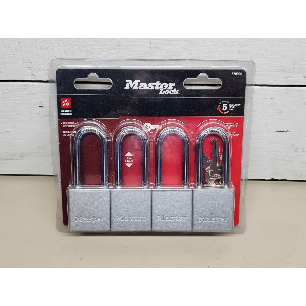 Lot of (4) Master Lock Padlocks 2" Silver-Tone Keyed Alike 570QLH ~ Brand New